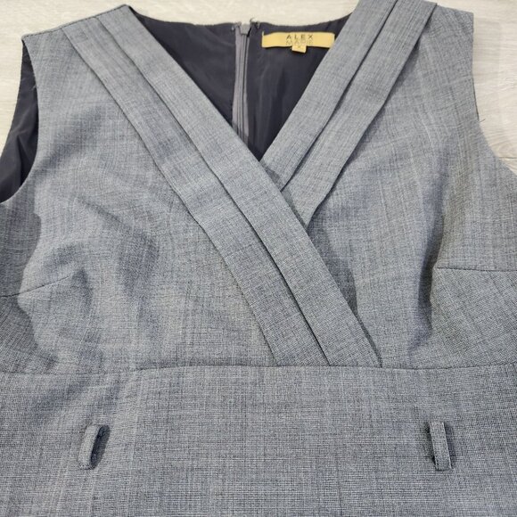 Alex Marie Sleeveless Gray Pleated Front V-neck Career Sheath Dress Women's Sz 8 - Picture 7 of 13
